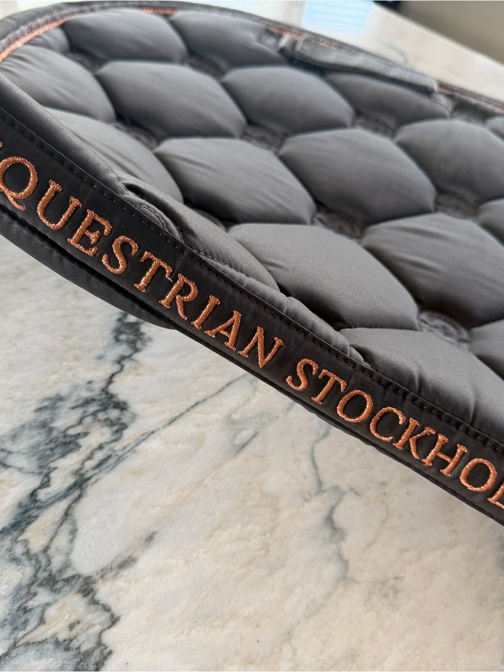 Equestrian Stockholm Quilted Saddle Pad in Dark Grey with Rose Gold Trim - Picture 9 of 14